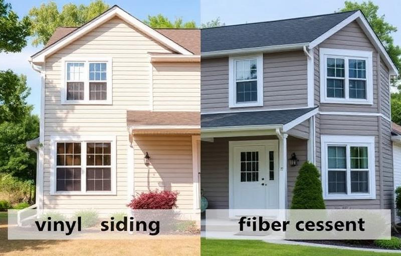 Side-by-side siding material comparison — vinyl vs fiber cement vs wood.