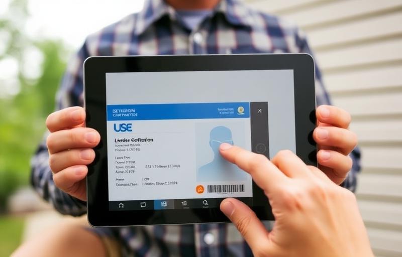 Professional checking contractor license credentials on tablet