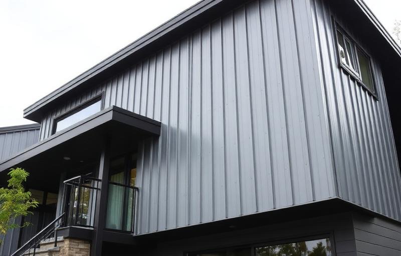 Modern metal steel siding panels on a contemporary residential home