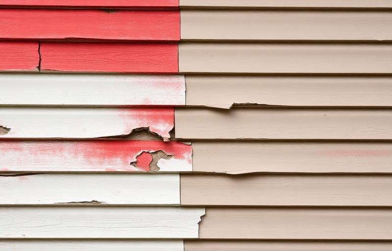 Damaged old siding showing cracks and peeling paint