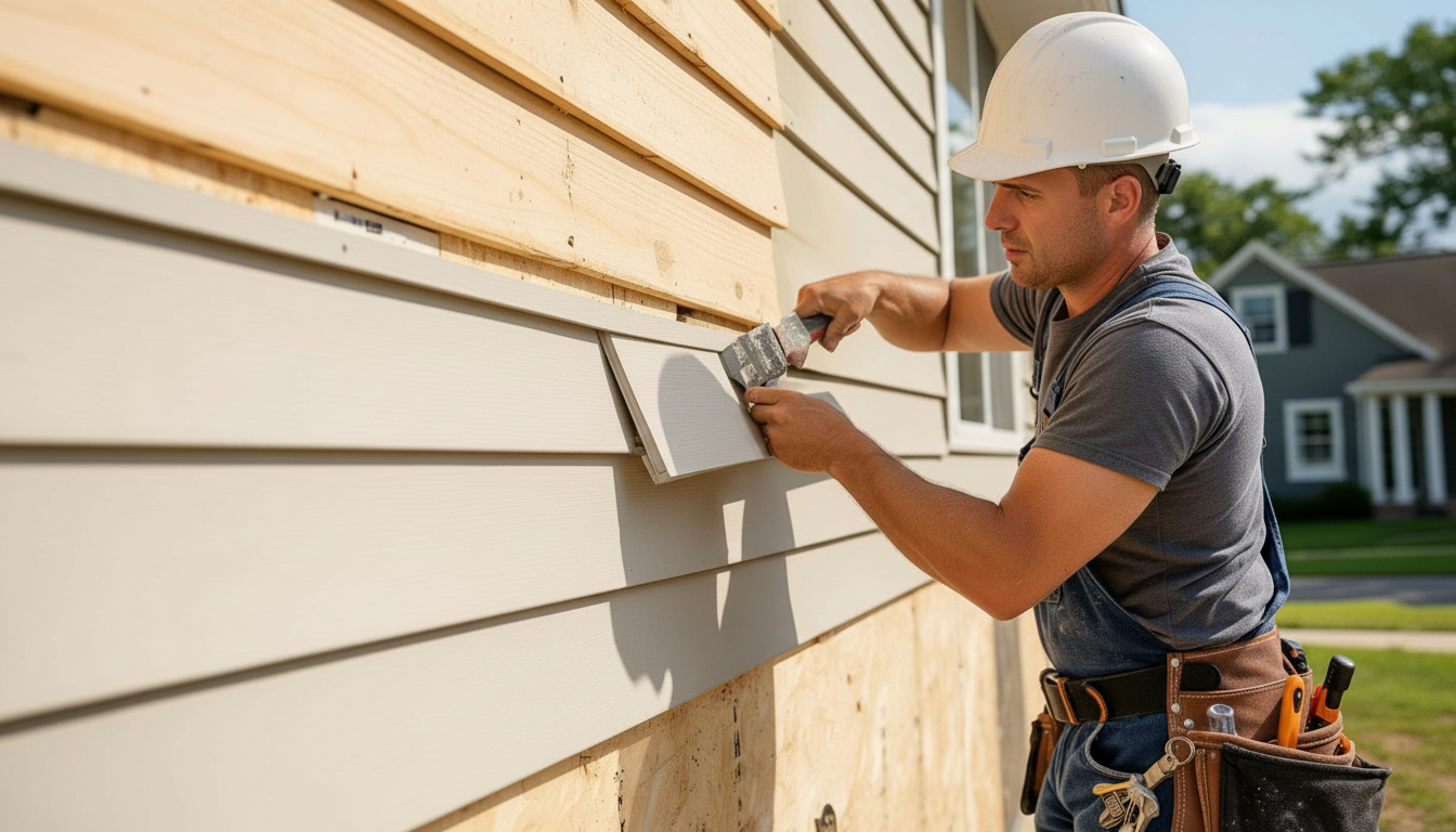 Professional siding contractor working on a home in Oregon
